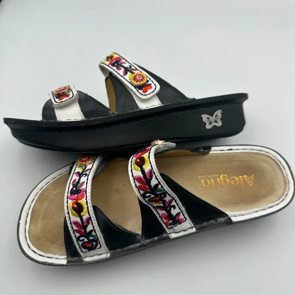 Alegria Floral Embroidered Clara Slides Sandals EU 38 US 7.5 Leather Slip Ons - Picture 12 of 16